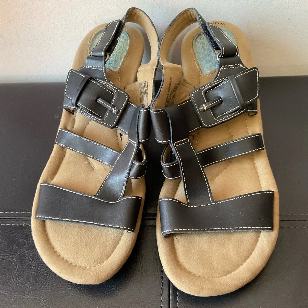 Dr Scholls Women Black Leather Slingback Sandals EUC